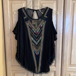 Free People embroidered cold shoulder top